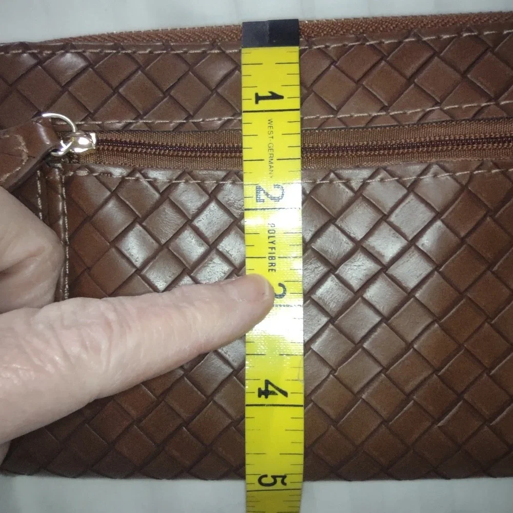 Mundi Woven Checkbook Wallet Brown Faux Leather RFID Protected Wristlet‎